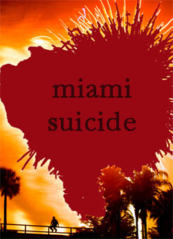 Title "miami suicide" in background of goldenred palm trees 