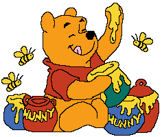 Happy bear eating honey