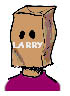 Bag over head of penquin named Larry